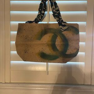 NEW STRAW TOTE  Bag - Green and Yellow locking double C’s